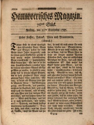 Hannoverisches Magazin (Hannoversche Anzeigen) Freitag 21. September 1787