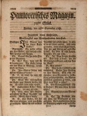 Hannoverisches Magazin (Hannoversche Anzeigen) Freitag 28. September 1787