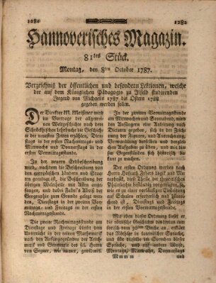 Hannoverisches Magazin (Hannoversche Anzeigen) Montag 8. Oktober 1787