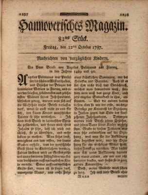 Hannoverisches Magazin (Hannoversche Anzeigen) Freitag 12. Oktober 1787