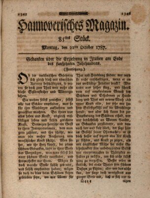 Hannoverisches Magazin (Hannoversche Anzeigen) Montag 22. Oktober 1787