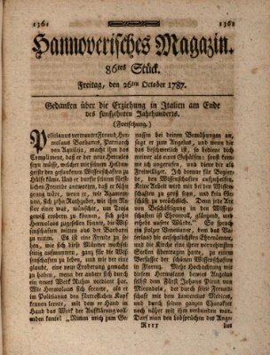 Hannoverisches Magazin (Hannoversche Anzeigen) Freitag 26. Oktober 1787