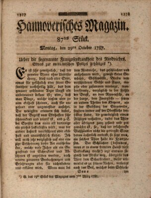 Hannoverisches Magazin (Hannoversche Anzeigen) Montag 29. Oktober 1787