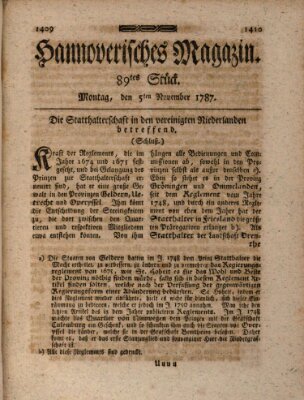 Hannoverisches Magazin (Hannoversche Anzeigen) Montag 5. November 1787