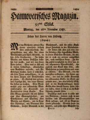 Hannoverisches Magazin (Hannoversche Anzeigen) Montag 26. November 1787