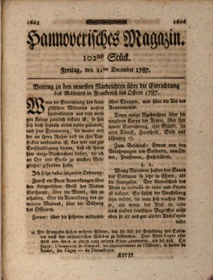 Hannoverisches Magazin (Hannoversche Anzeigen) Freitag 21. Dezember 1787