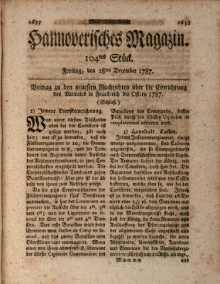 Hannoverisches Magazin (Hannoversche Anzeigen) Freitag 28. Dezember 1787