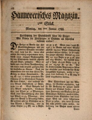 Hannoverisches Magazin (Hannoversche Anzeigen) Montag 7. Januar 1788