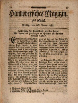 Hannoverisches Magazin (Hannoversche Anzeigen) Freitag 11. Januar 1788