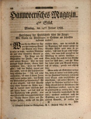 Hannoverisches Magazin (Hannoversche Anzeigen) Montag 14. Januar 1788