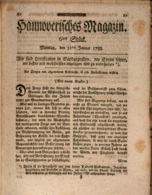 Hannoverisches Magazin (Hannoversche Anzeigen) Montag 21. Januar 1788