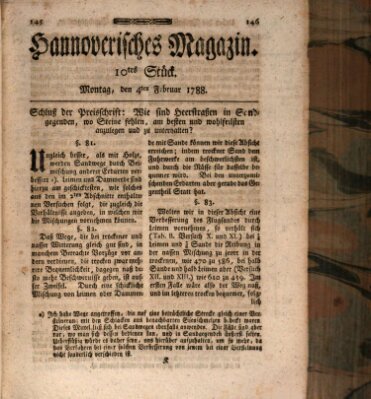 Hannoverisches Magazin (Hannoversche Anzeigen) Montag 4. Februar 1788