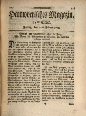 Hannoverisches Magazin (Hannoversche Anzeigen) Freitag 22. Februar 1788