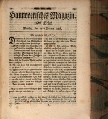 Hannoverisches Magazin (Hannoversche Anzeigen) Montag 25. Februar 1788