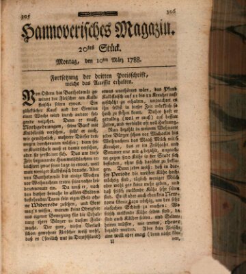 Hannoverisches Magazin (Hannoversche Anzeigen) Montag 10. März 1788