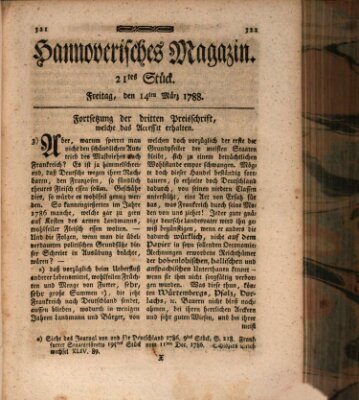 Hannoverisches Magazin (Hannoversche Anzeigen) Freitag 14. März 1788