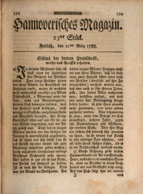 Hannoverisches Magazin (Hannoversche Anzeigen) Freitag 21. März 1788