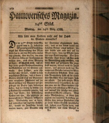 Hannoverisches Magazin (Hannoversche Anzeigen) Montag 24. März 1788