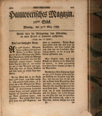 Hannoverisches Magazin (Hannoversche Anzeigen) Montag 31. März 1788