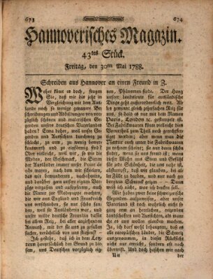 Hannoverisches Magazin (Hannoversche Anzeigen) Freitag 30. Mai 1788