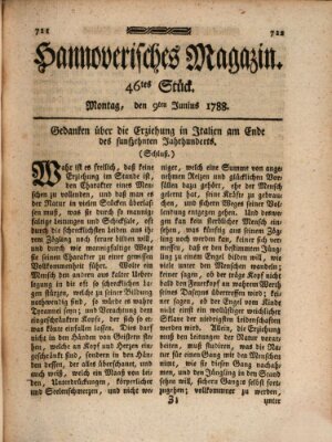 Hannoverisches Magazin (Hannoversche Anzeigen) Montag 9. Juni 1788