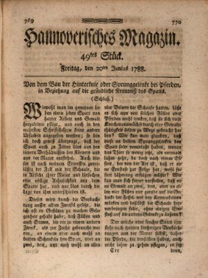 Hannoverisches Magazin (Hannoversche Anzeigen) Freitag 20. Juni 1788