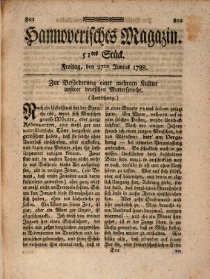 Hannoverisches Magazin (Hannoversche Anzeigen) Freitag 27. Juni 1788