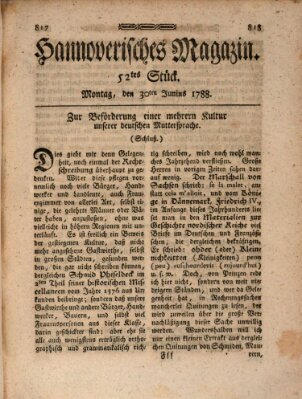 Hannoverisches Magazin (Hannoversche Anzeigen) Montag 30. Juni 1788