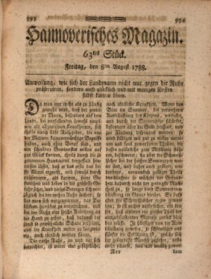 Hannoverisches Magazin (Hannoversche Anzeigen) Freitag 8. August 1788