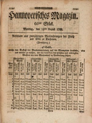 Hannoverisches Magazin (Hannoversche Anzeigen) Montag 18. August 1788