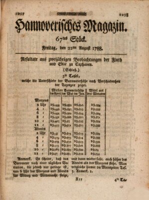 Hannoverisches Magazin (Hannoversche Anzeigen) Freitag 22. August 1788