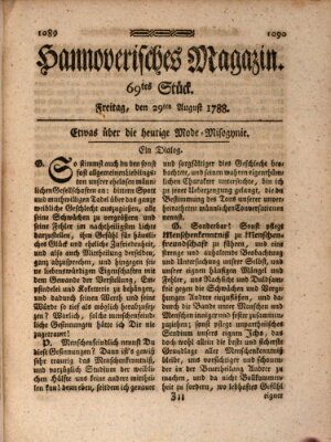 Hannoverisches Magazin (Hannoversche Anzeigen) Freitag 29. August 1788