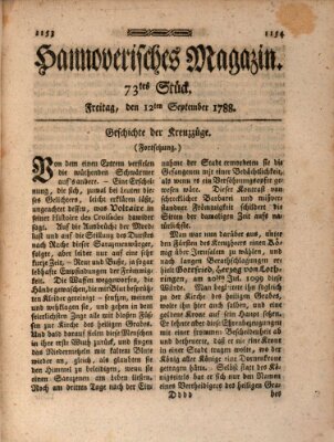 Hannoverisches Magazin (Hannoversche Anzeigen) Freitag 12. September 1788