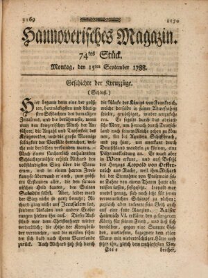 Hannoverisches Magazin (Hannoversche Anzeigen) Montag 15. September 1788