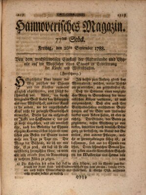 Hannoverisches Magazin (Hannoversche Anzeigen) Freitag 26. September 1788