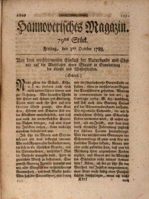 Hannoverisches Magazin (Hannoversche Anzeigen) Freitag 3. Oktober 1788