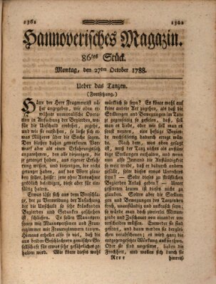 Hannoverisches Magazin (Hannoversche Anzeigen) Montag 27. Oktober 1788