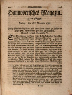 Hannoverisches Magazin (Hannoversche Anzeigen) Freitag 28. November 1788