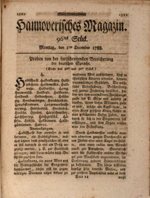 Hannoverisches Magazin (Hannoversche Anzeigen) Montag 1. Dezember 1788