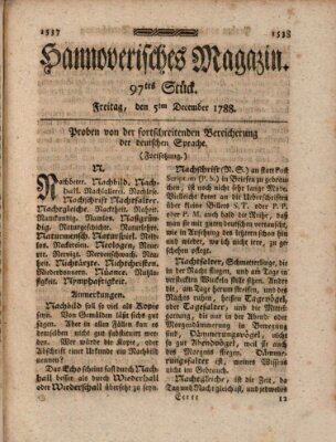 Hannoverisches Magazin (Hannoversche Anzeigen) Freitag 5. Dezember 1788