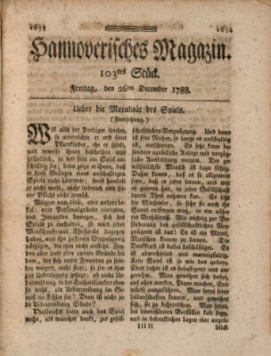 Hannoverisches Magazin (Hannoversche Anzeigen) Freitag 26. Dezember 1788