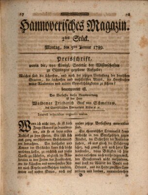 Hannoverisches Magazin (Hannoversche Anzeigen) Montag 5. Januar 1789