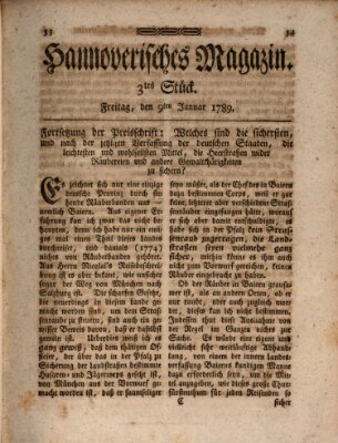 Hannoverisches Magazin (Hannoversche Anzeigen) Freitag 9. Januar 1789