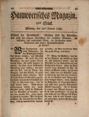 Hannoverisches Magazin (Hannoversche Anzeigen) Montag 19. Januar 1789