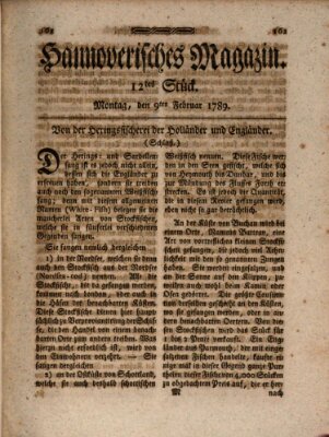 Hannoverisches Magazin (Hannoversche Anzeigen) Montag 9. Februar 1789