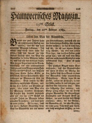 Hannoverisches Magazin (Hannoversche Anzeigen) Freitag 20. Februar 1789