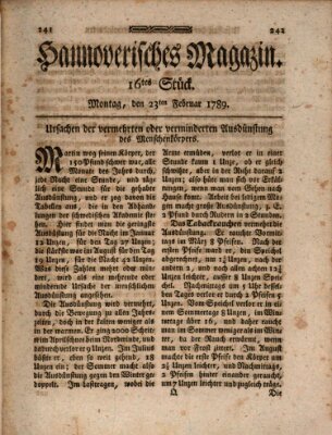 Hannoverisches Magazin (Hannoversche Anzeigen) Montag 23. Februar 1789