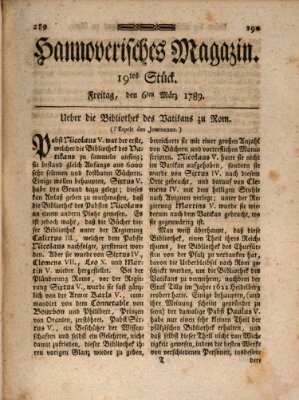 Hannoverisches Magazin (Hannoversche Anzeigen) Freitag 6. März 1789