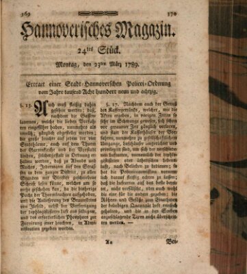 Hannoverisches Magazin (Hannoversche Anzeigen) Montag 23. März 1789