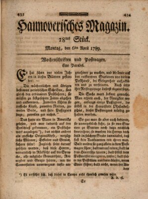 Hannoverisches Magazin (Hannoversche Anzeigen) Montag 6. April 1789